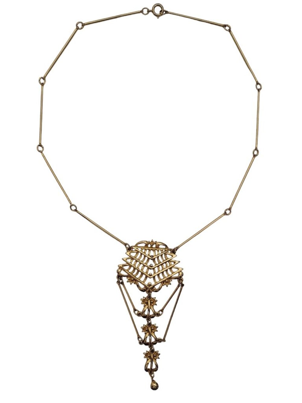 Gold Tone Stick Chain Vintage Long Layered Pendant Necklace, 20" Long E317